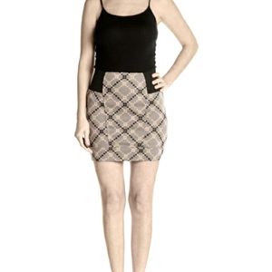 Free People Patterned Mini Skirt in Gray. Black and Tan (fits like medium)